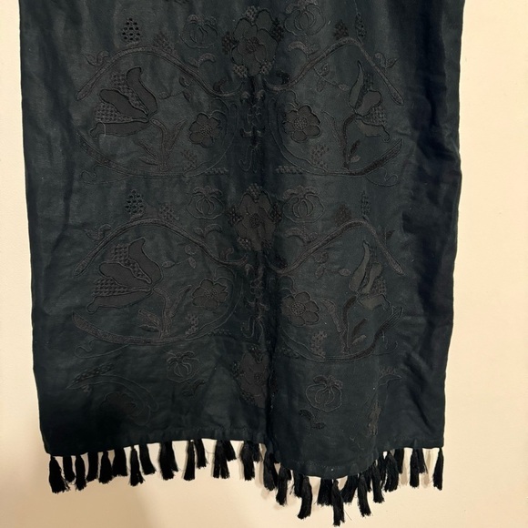Madewell Linen Blend Embroidered Tassel Shift Dress - Size M Black - Picture 7 of 11